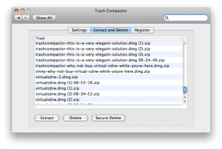 Trash Compactor Screen Shot - Extract Tab
