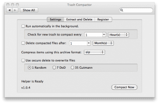Trash Compactor Screen Shot - Settings empty trash mac