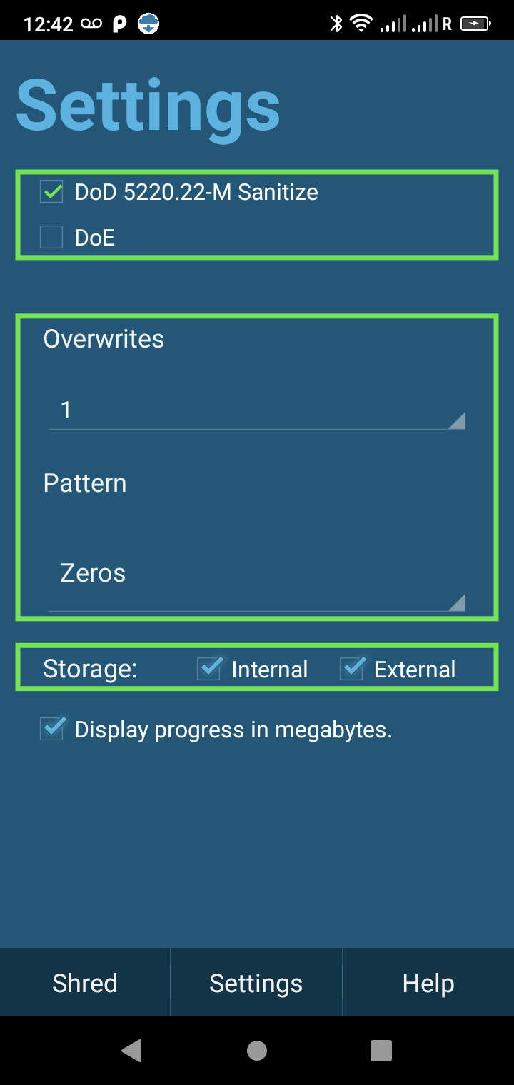 Shredit Wipe Android Phone - Change Settings (optional)
